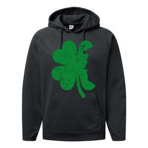 Happy St Patricks Day Clover Leaf Trump Distressed Performance Fleece Hoodie