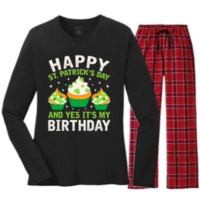 Happy St Patricks Day Birthday Saint Paddys Women's Long Sleeve Flannel Pajama Set 