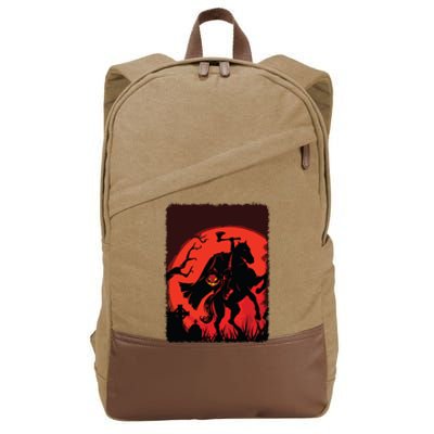 Halloween Scary Pumpkin Headless Horseman Horse Riding Lover Cotton Canvas Backpack