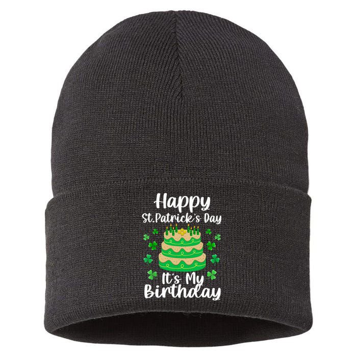 Happy St. Patrick's Day It's My Birthday Shamrock Irish Sustainable Knit Beanie