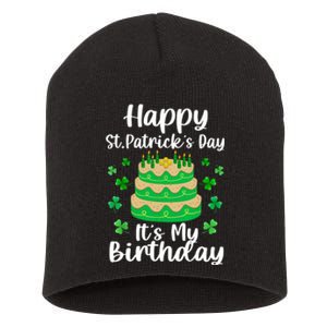 Happy St. Patrick's Day It's My Birthday Shamrock Irish Short Acrylic Beanie