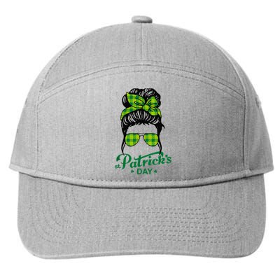 Happy St Patrick Day Funny Messy Bun Glasses Women 7-Panel Snapback Hat