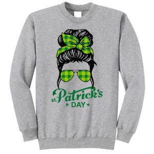 Happy St Patrick Day Funny Messy Bun Glasses Women Tall Sweatshirt