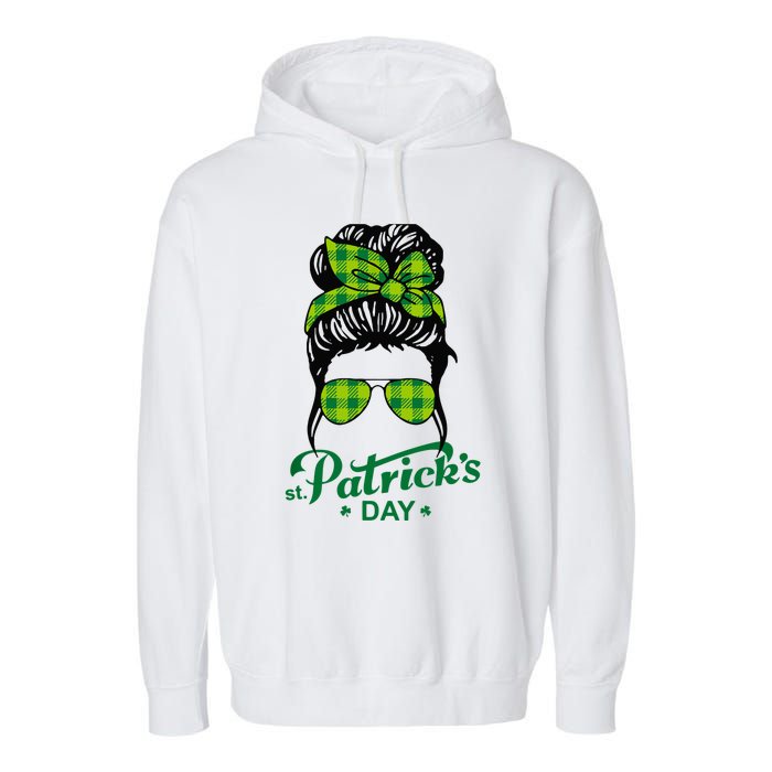 Happy St Patrick Day Funny Messy Bun Glasses Women Garment-Dyed Fleece Hoodie