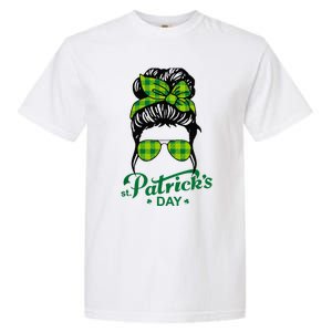 Happy St Patrick Day Funny Messy Bun Glasses Women Garment-Dyed Heavyweight T-Shirt