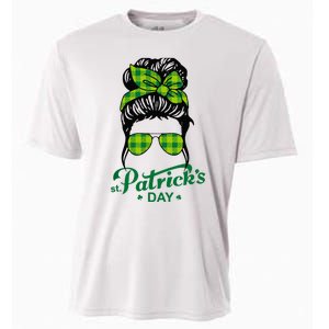 Happy St Patrick Day Funny Messy Bun Glasses Women Cooling Performance Crew T-Shirt