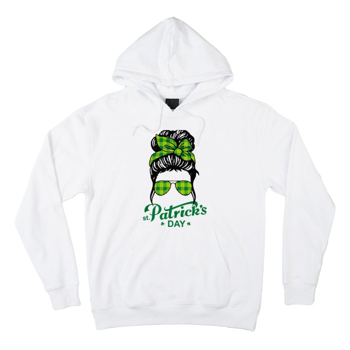 Happy St Patrick Day Funny Messy Bun Glasses Women Hoodie