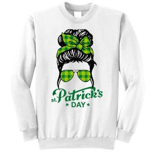 Happy St Patrick Day Funny Messy Bun Glasses Women Sweatshirt