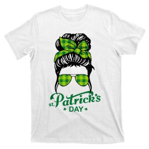 Happy St Patrick Day Funny Messy Bun Glasses Women T-Shirt