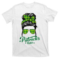 Happy St Patrick Day Funny Messy Bun Glasses Women T-Shirt