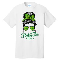 Happy St Patrick Day Funny Messy Bun Glasses Women Tall T-Shirt