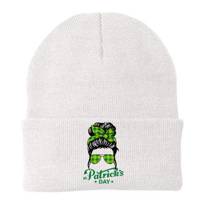 Happy St Patrick Day Funny Messy Bun Glasses Women Knit Cap Winter Beanie