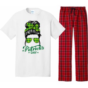 Happy St Patrick Day Funny Messy Bun Glasses Women Pajama Set