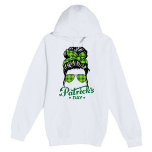 Happy St Patrick Day Funny Messy Bun Glasses Women Premium Pullover Hoodie