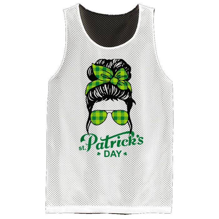 Happy St Patrick Day Funny Messy Bun Glasses Women Mesh Reversible Basketball Jersey Tank