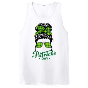 Happy St Patrick Day Funny Messy Bun Glasses Women PosiCharge Competitor Tank