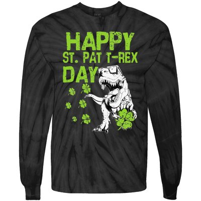 Happy St. Pat t-Rex Day Saint Shenanigan Clover Irishman Tie-Dye Long Sleeve Shirt