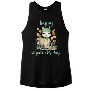 Happy St Patrick's Day Three Llama Irish Shamrock Leprechaun Ladies PosiCharge Tri-Blend Wicking Tank