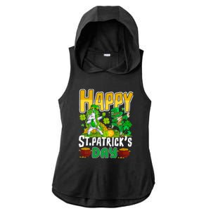 Happy St Patrick’s Day Unicorn Dab Ladies PosiCharge Tri-Blend Wicking Draft Hoodie Tank