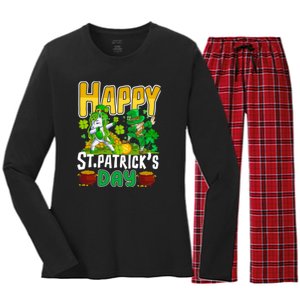 Happy St Patrick’s Day Unicorn Dab Women's Long Sleeve Flannel Pajama Set 