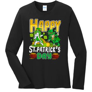 Happy St Patrick’s Day Unicorn Dab Ladies Long Sleeve Shirt