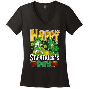 Happy St Patrick’s Day Unicorn Dab Women's V-Neck T-Shirt