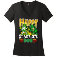 Happy St Patrick’s Day Unicorn Dab Women's V-Neck T-Shirt