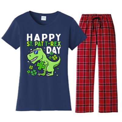 Happy St Pat Trex Day Dino St Patricks Day Boy Women's Flannel Pajama Set