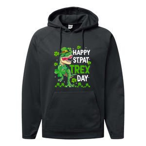 Happy St Pat Trex Patricks Day Boys Men Dinosaur TRex Performance Fleece Hoodie