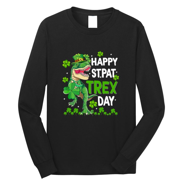 Happy St Pat Trex Patricks Day Boys Men Dinosaur TRex Long Sleeve Shirt