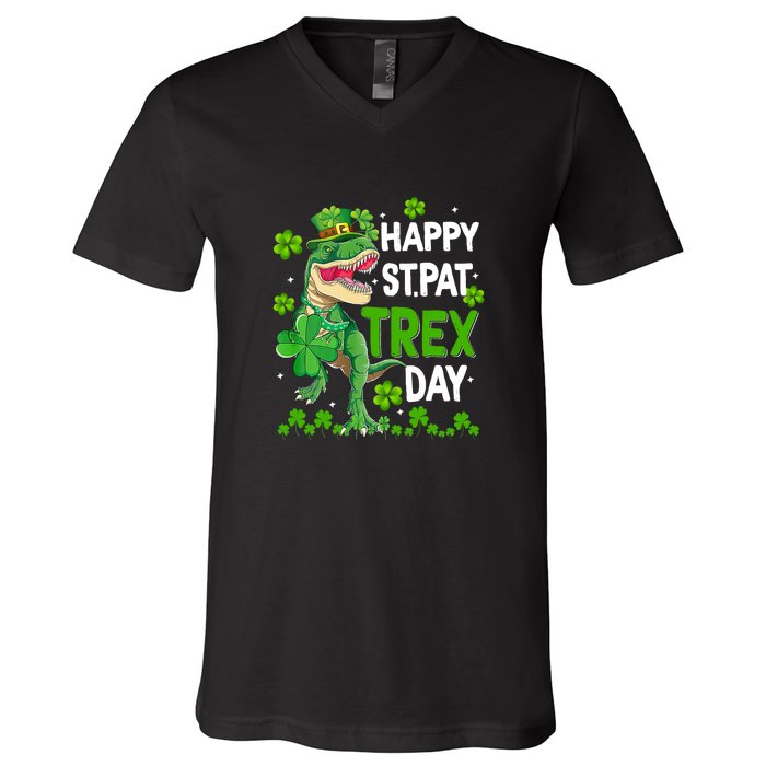 Happy St Pat Trex Patricks Day Boys Men Dinosaur TRex V-Neck T-Shirt