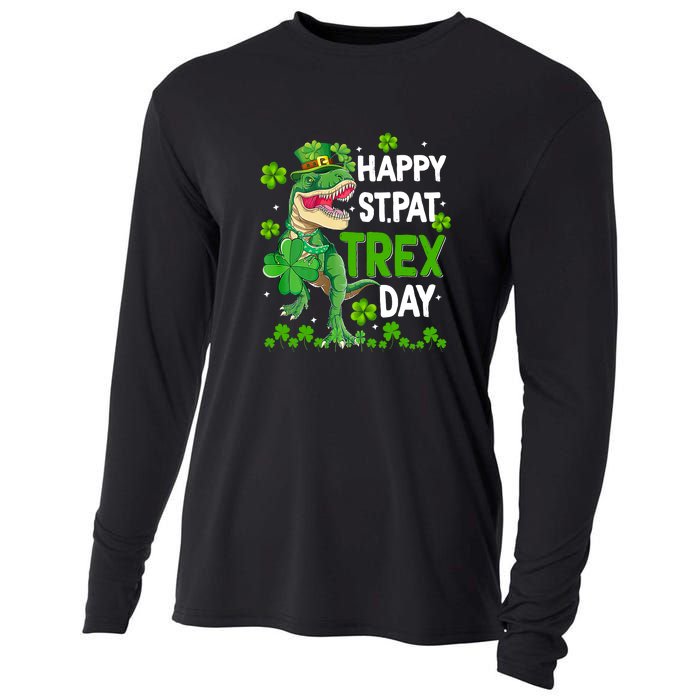 Happy St Pat Trex Patricks Day Boys Men Dinosaur TRex Cooling Performance Long Sleeve Crew