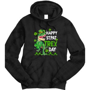 Happy St Pat Trex Patricks Day Boys Men Dinosaur TRex Tie Dye Hoodie