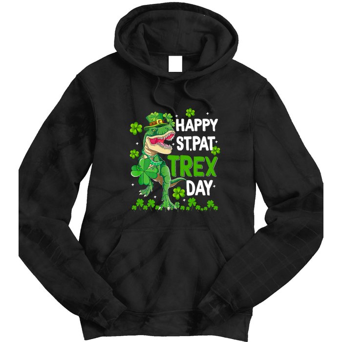 Happy St Pat Trex Patricks Day Boys Men Dinosaur TRex Tie Dye Hoodie