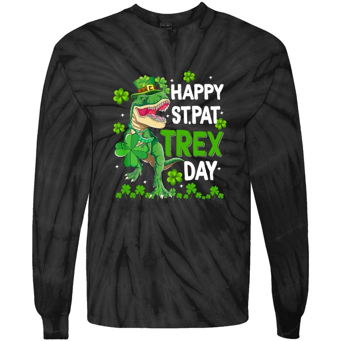 Happy St Pat Trex Patricks Day Boys Men Dinosaur TRex Tie-Dye Long Sleeve Shirt