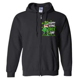 Happy St Pat Trex Patricks Day Boys Men Dinosaur TRex Full Zip Hoodie