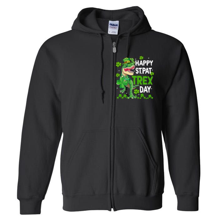 Happy St Pat Trex Patricks Day Boys Men Dinosaur TRex Full Zip Hoodie