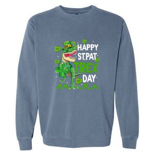 Happy St Pat Trex Patricks Day Boys Men Dinosaur TRex Garment-Dyed Sweatshirt