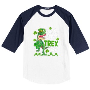 Happy St Pat Trex Patricks Day Boys Men Dinosaur TRex Baseball Sleeve Shirt