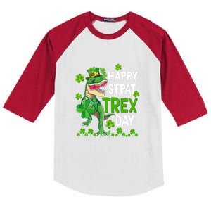 Happy St Pat Trex Patricks Day Boys Men Dinosaur TRex Kids Colorblock Raglan Jersey