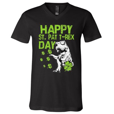 Happy St. Pat t-Rex Day Saint Shenanigan Clover Irishman V-Neck T-Shirt