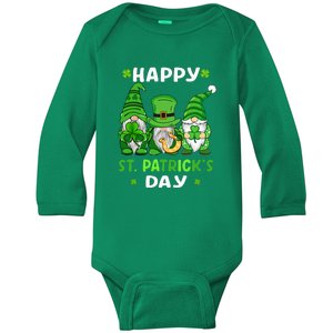 Happy St Patricks Day Gnomes Shamrock Lucky Baby Long Sleeve Bodysuit