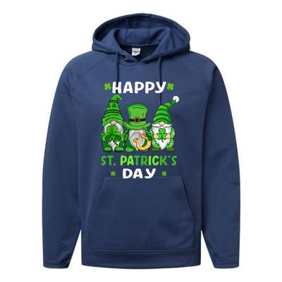 Happy St Patricks Day Gnomes Shamrock Lucky Performance Fleece Hoodie