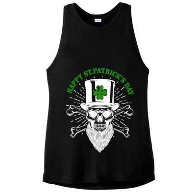 Happy St Patricks Day Irish Clover Skull Beard Ladies PosiCharge Tri-Blend Wicking Tank