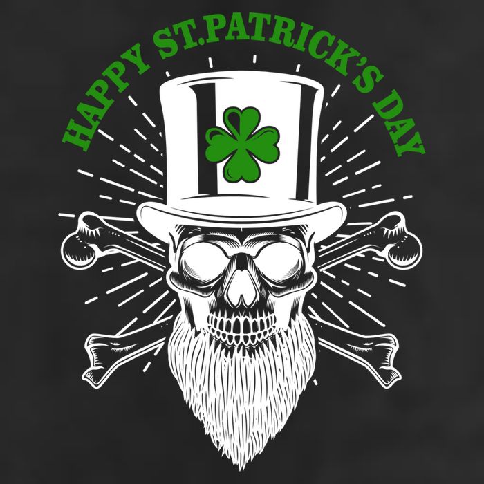 Happy St Patricks Day Irish Clover Skull Beard 7 Panel Mesh Trucker Snapback Hat