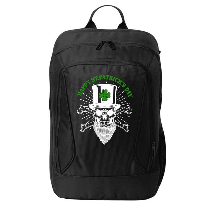 Happy St Patricks Day Irish Clover Skull Beard City Backpack