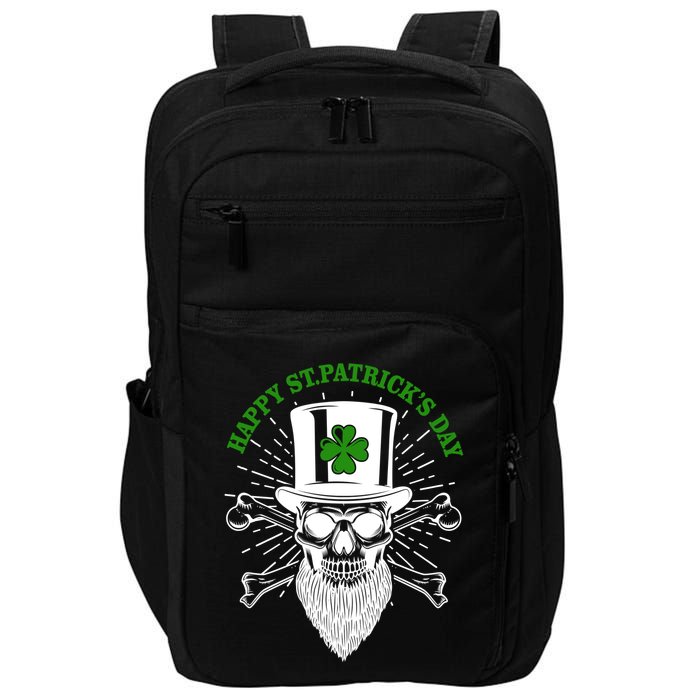 Happy St Patricks Day Irish Clover Skull Beard Impact Tech Backpack