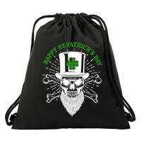 Happy St Patricks Day Irish Clover Skull Beard Drawstring Bag