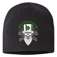 Happy St Patricks Day Irish Clover Skull Beard Sustainable Beanie