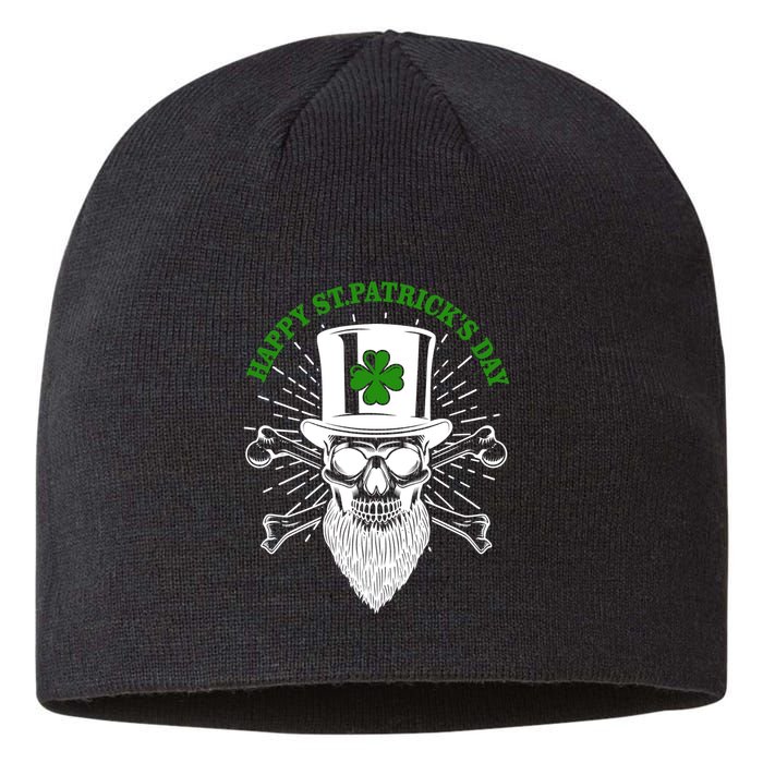 Happy St Patricks Day Irish Clover Skull Beard Sustainable Beanie